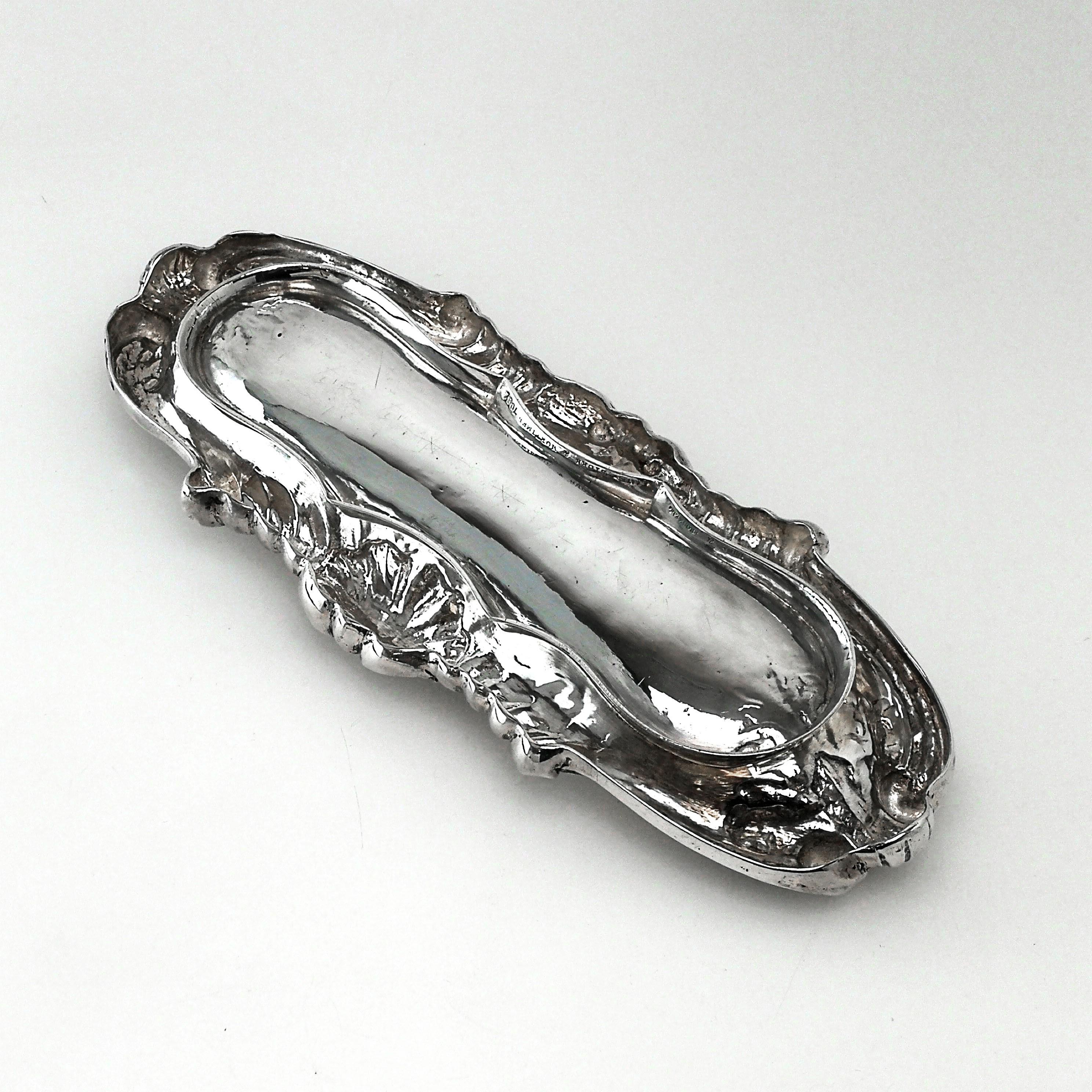 Antique Victorian Solid Silver Pen Tray / Pin Tray London, 1854 2