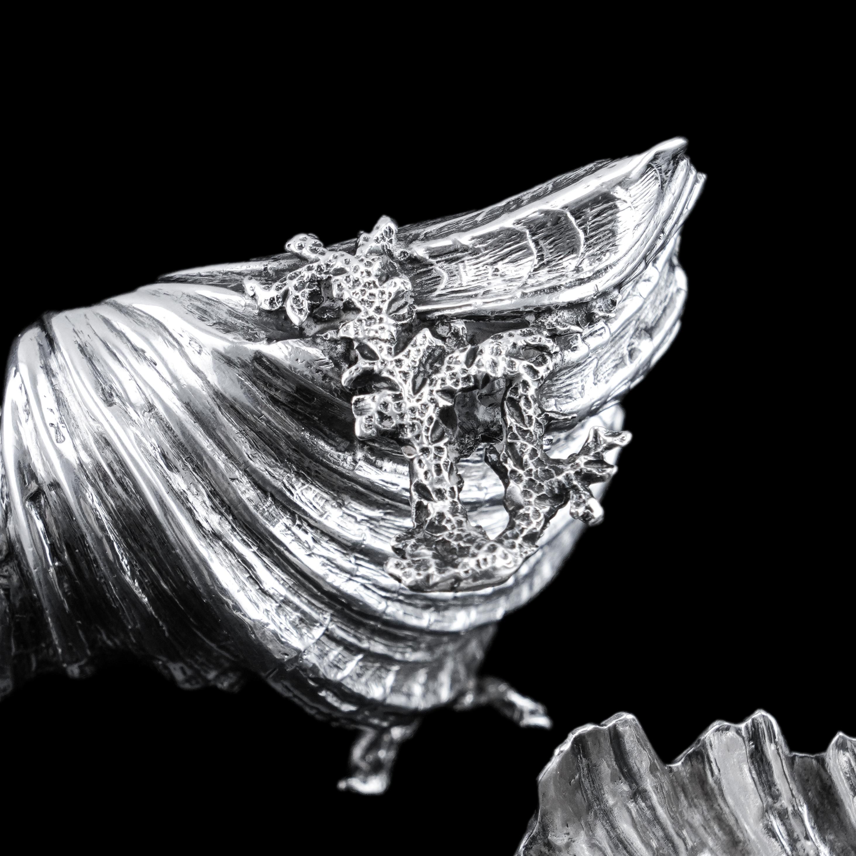 Antiguo par de saleros/mantequilleros victorianos de plata maciza Shell - Stephen Smith 1866 en venta 7