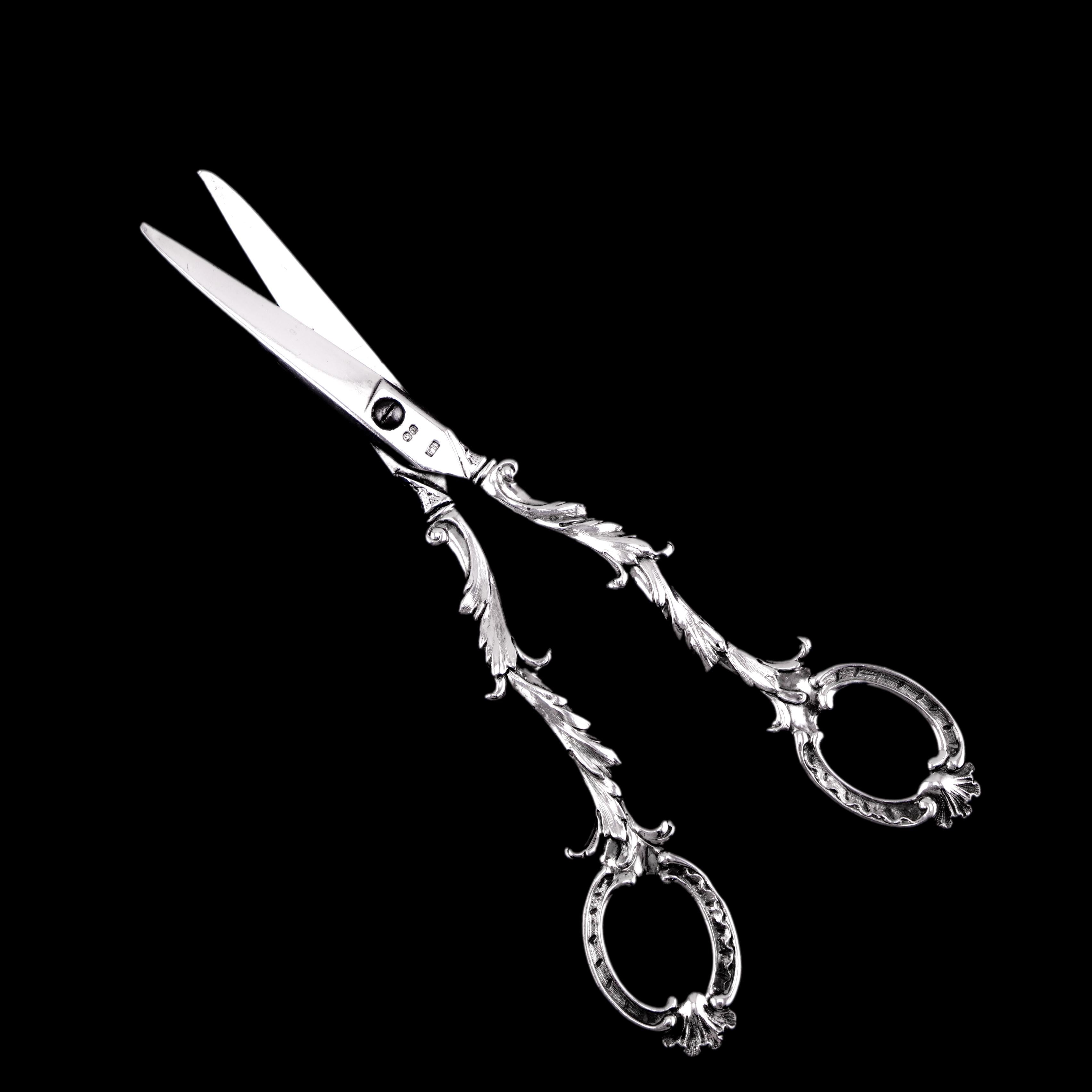 Antique Victorian Solid Silver Scissors/Grape Shears Cast Acanthus Design 1846 For Sale 5
