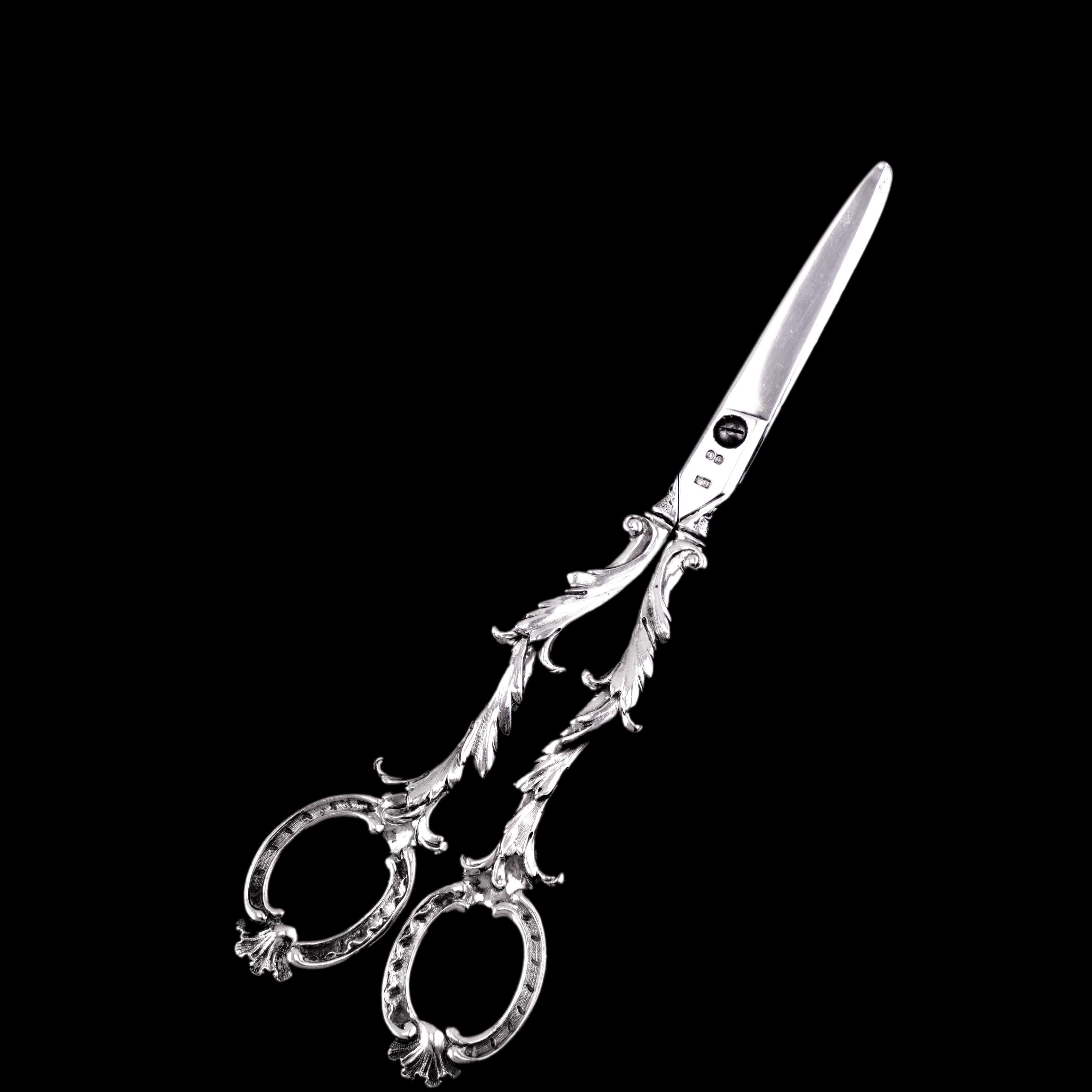 Antique Victorian Solid Silver Scissors/Grape Shears Cast Acanthus Design 1846 For Sale 1