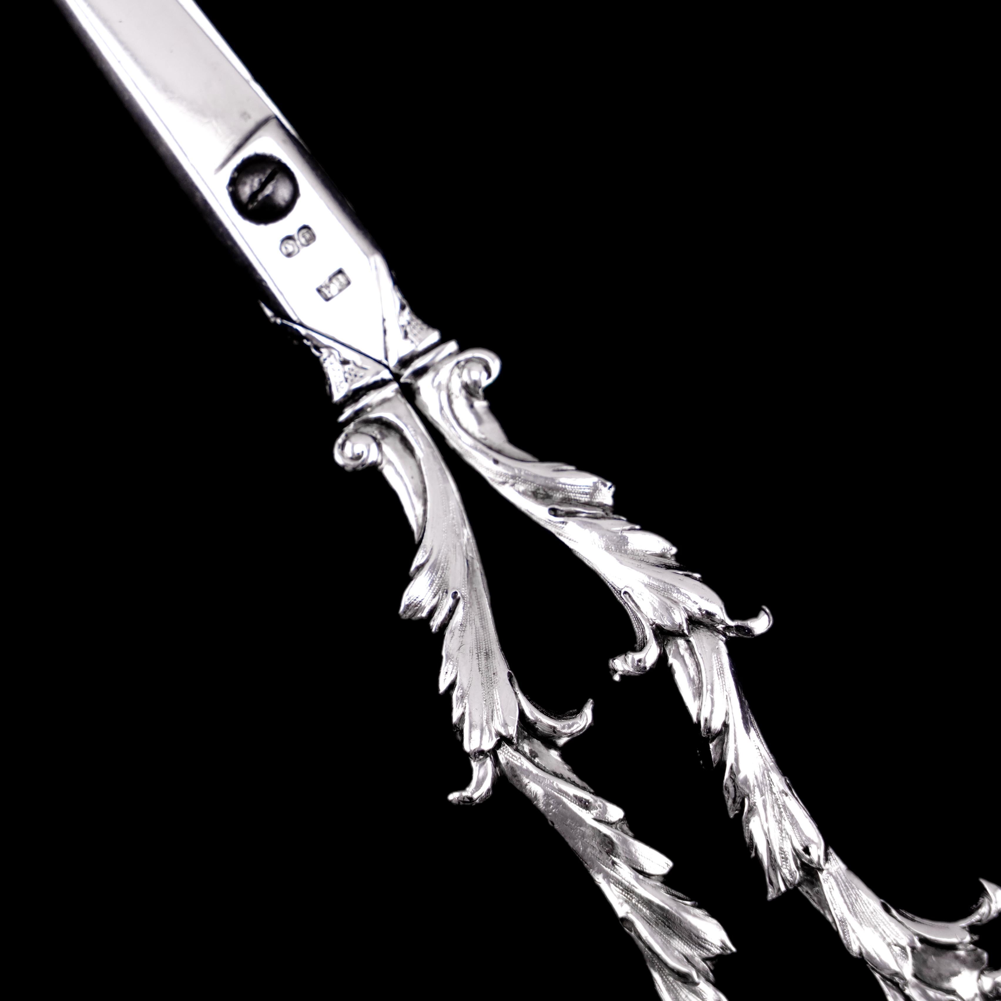 Antique Victorian Solid Silver Scissors/Grape Shears Cast Acanthus Design 1846 For Sale 2