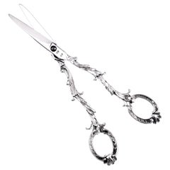 Used Victorian Solid Silver Scissors/Grape Shears Cast Acanthus Design 1846