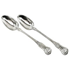 Antique Victorian Solid Silver Serving Spoons/Stuffing Spoons London 1838, Pair