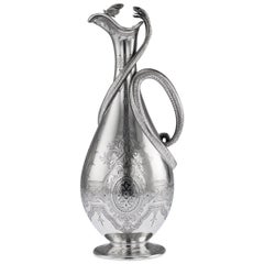 Antique Victorian Solid Silver Snake Wine Jug, Barnards, circa 1863