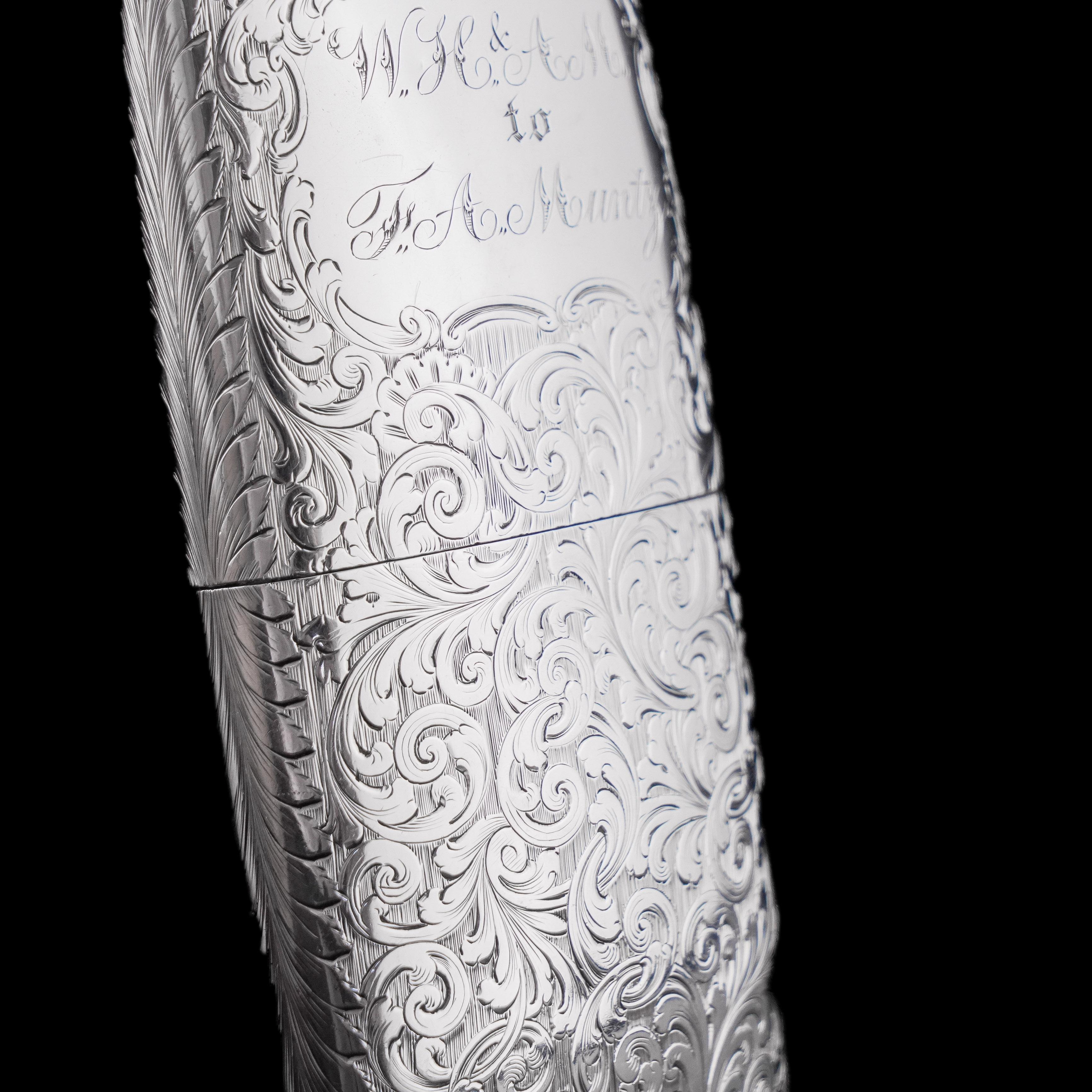 Antique Victorian Solid Sterling Silver Cigar Cheroot Case - Nathaniel Mills 184 For Sale 9