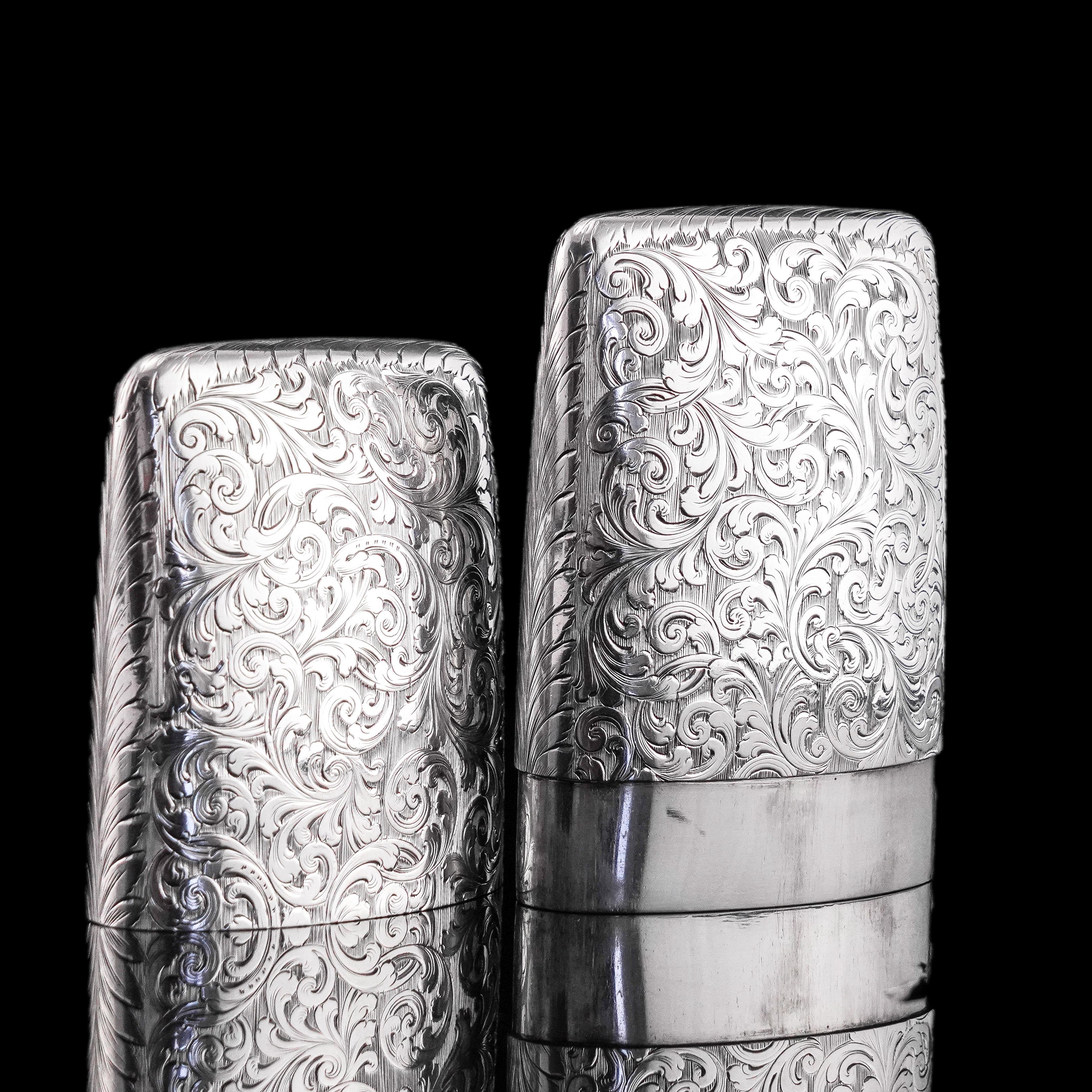 Antique Victorian Solid Sterling Silver Cigar Cheroot Case - Nathaniel Mills 184 For Sale 2