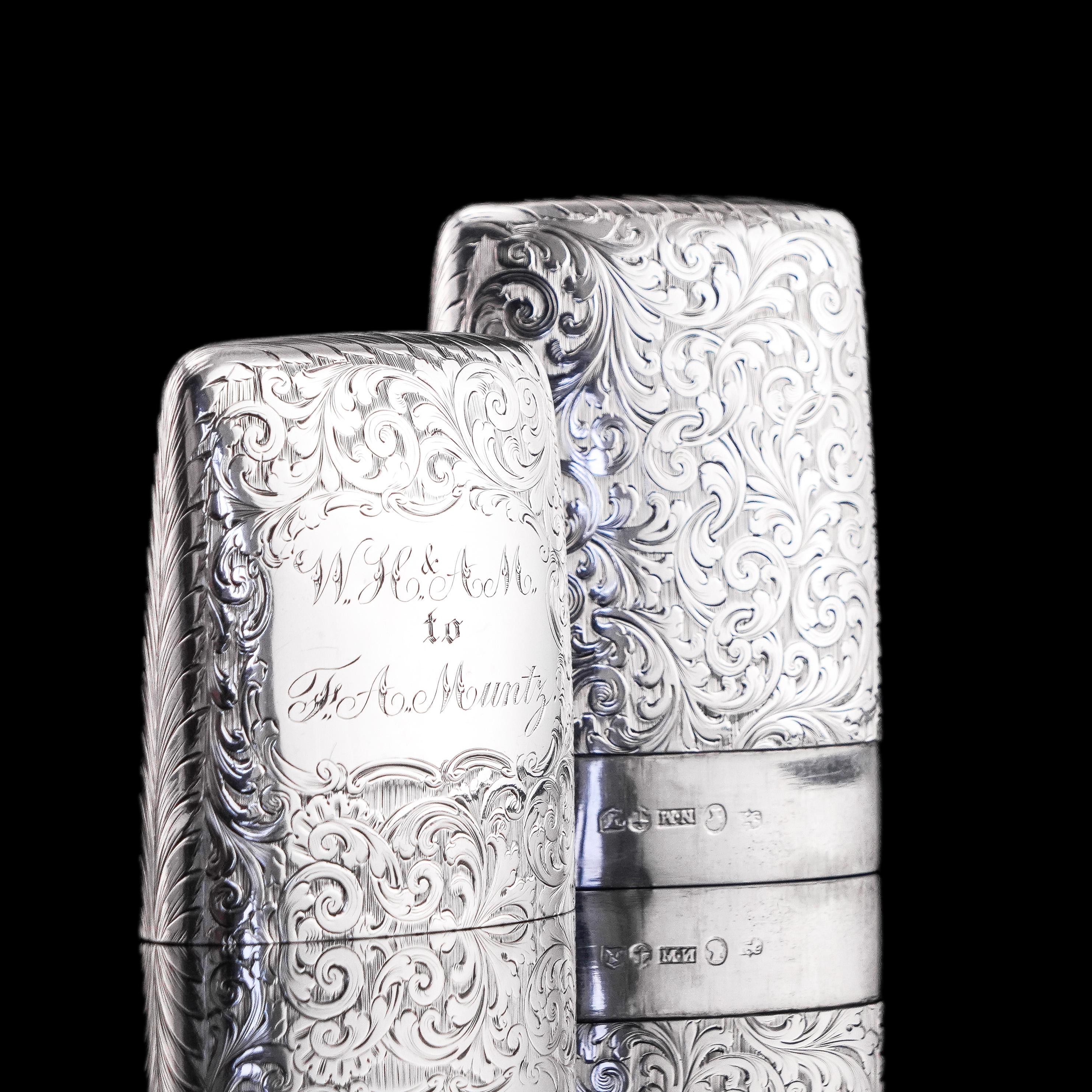 Antique Victorian Solid Sterling Silver Cigar Cheroot Case - Nathaniel Mills 184 For Sale 3