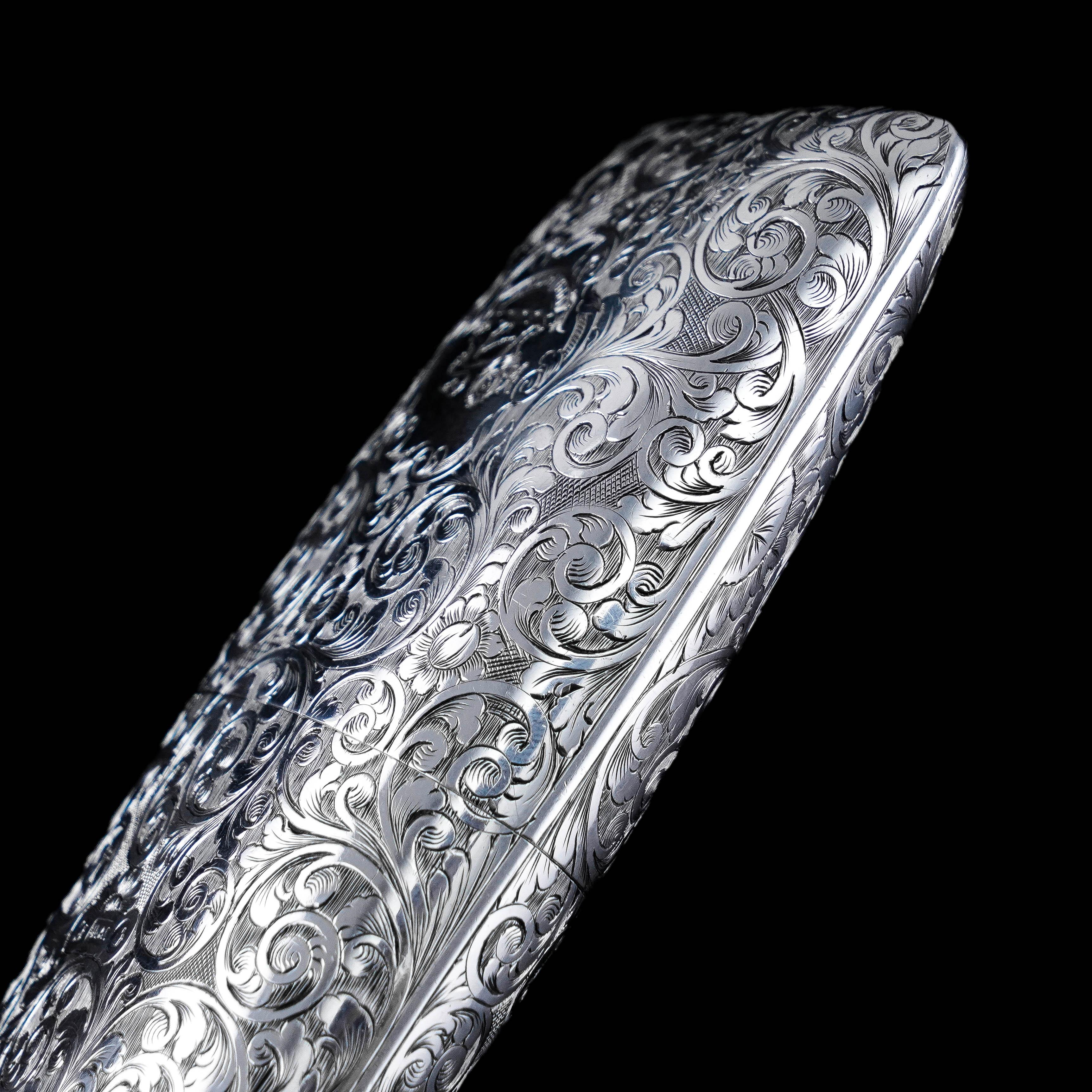 Antique Victorian Solid Sterling Silver Cigar Cheroot Case Yapp & Woodward 1845 For Sale 7