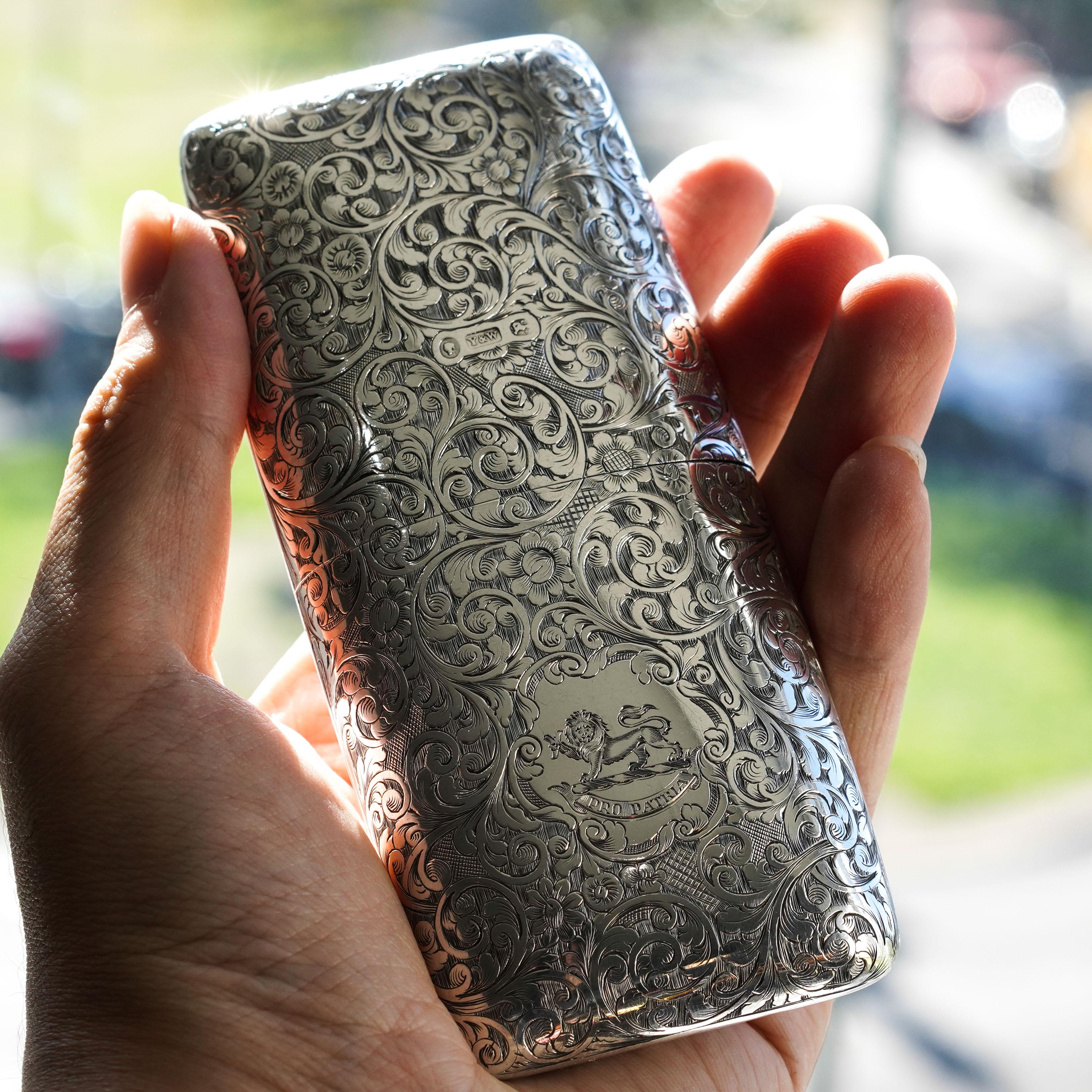 Antique Victorian Solid Sterling Silver Cigar Cheroot Case Yapp & Woodward 1845 For Sale 15