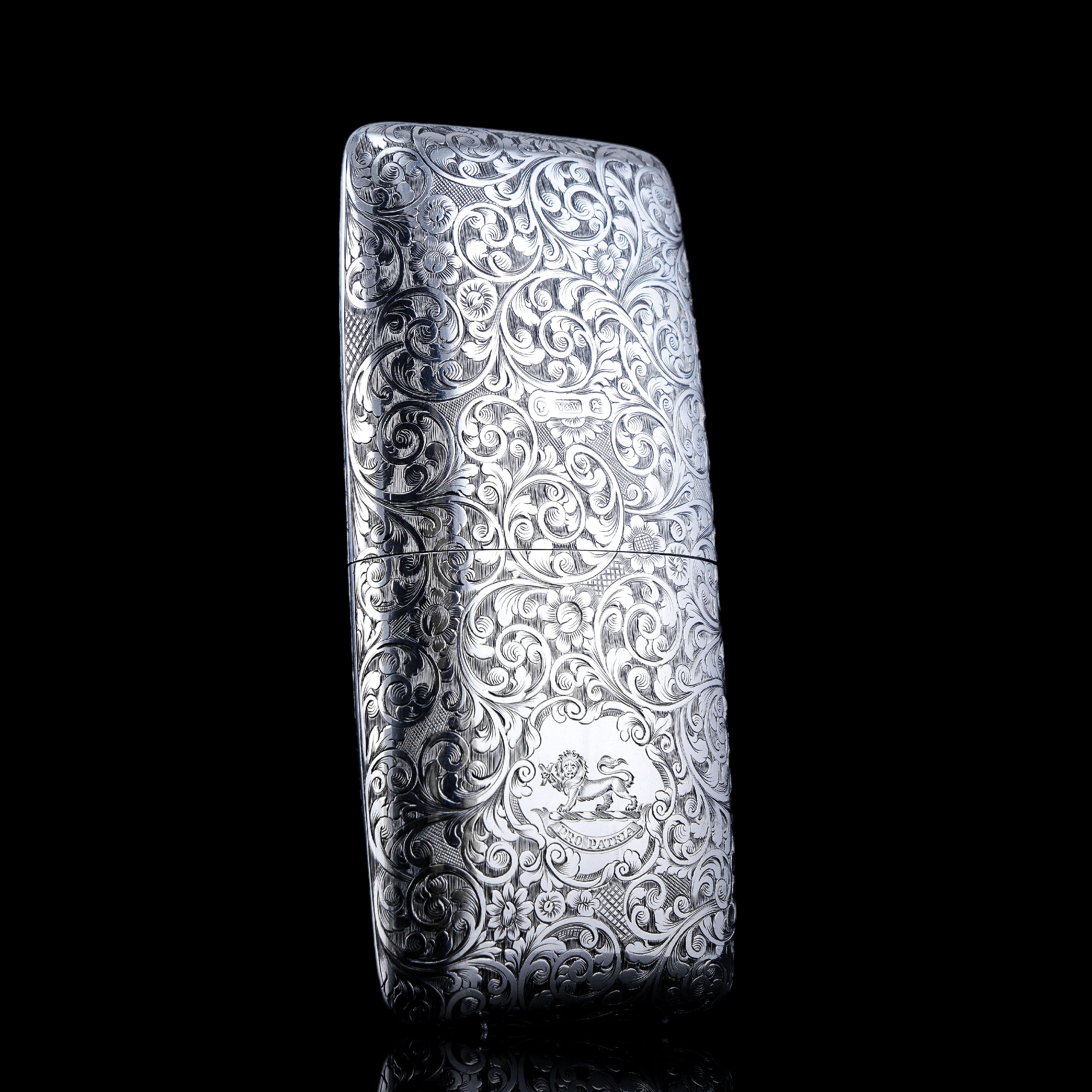 19th Century Antique Victorian Solid Sterling Silver Cigar Cheroot Case Yapp & Woodward 1845 For Sale