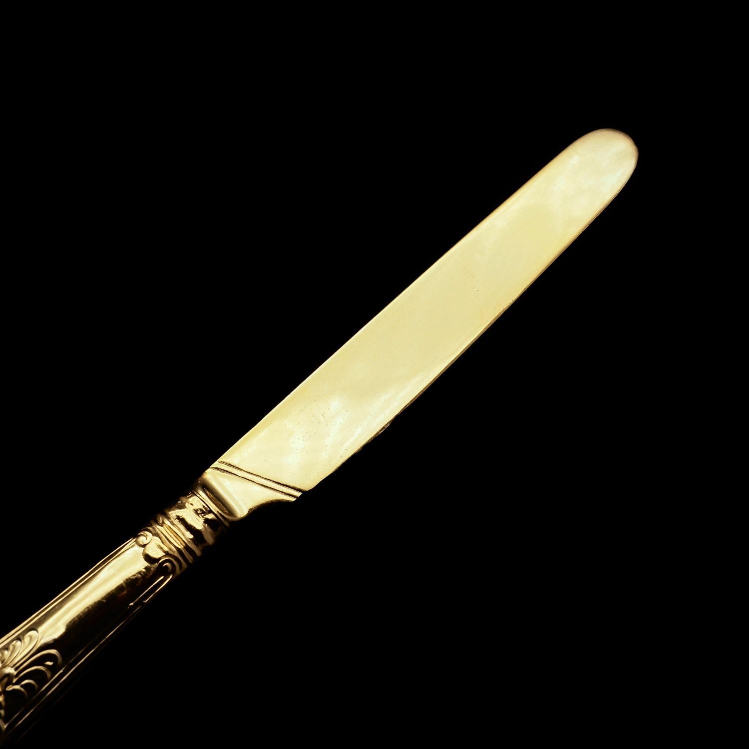 Antico set di 6 coltelli e forchette in argento massiccio vittoriano dorato - 1839 in vendita 7