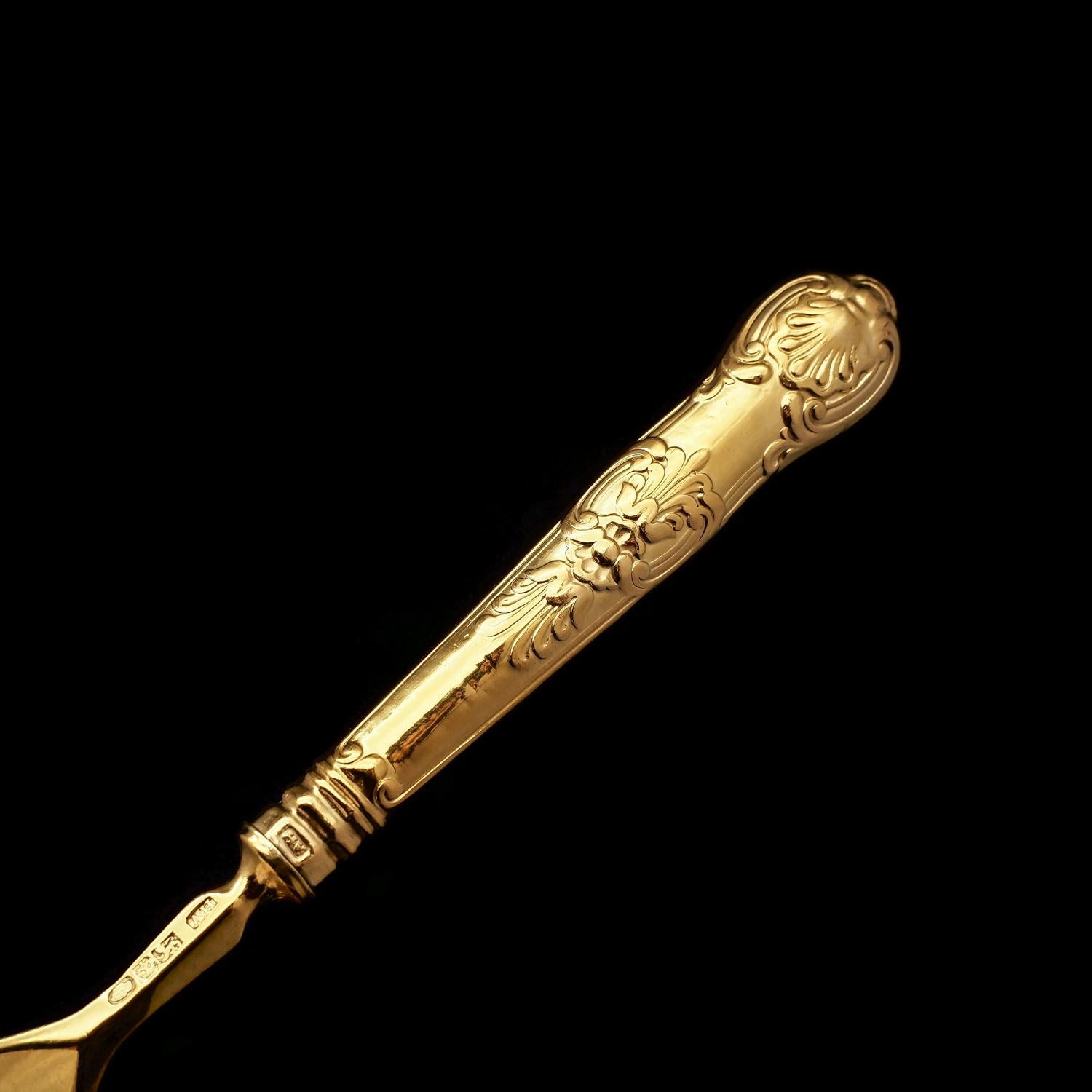 Antico set di 6 coltelli e forchette in argento massiccio vittoriano dorato - 1839 in vendita 8