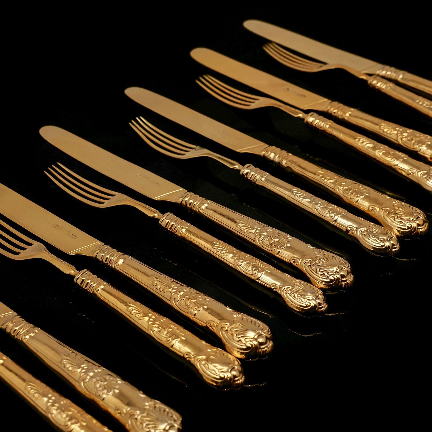 Antico set di 6 coltelli e forchette in argento massiccio vittoriano dorato - 1839 in vendita 10