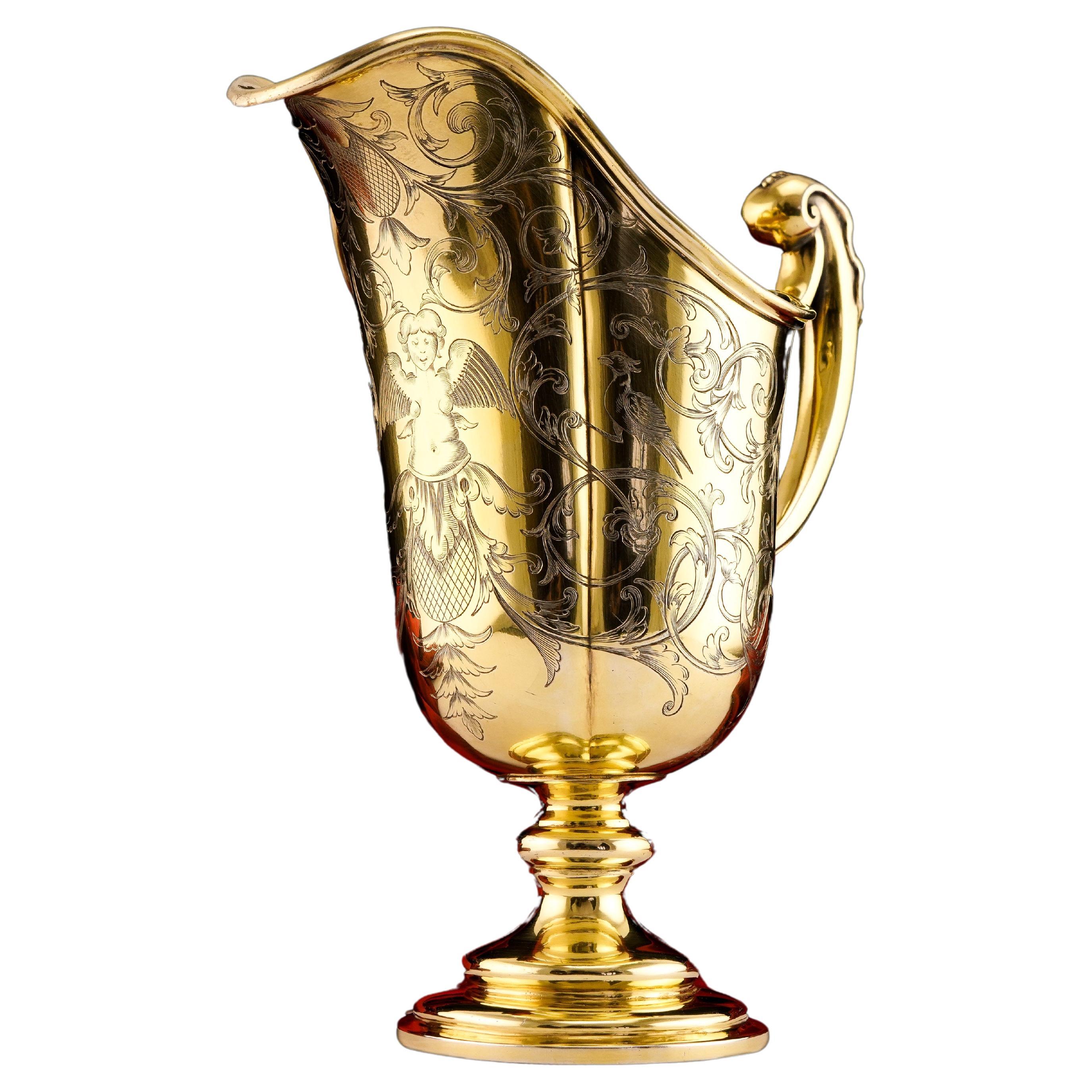 Antique Victorian Solid Sterling Silver Gilt Pitcher Ewer Robert Garrard 1841