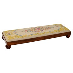 Antique Victorian Solid Walnut Needlepoint Foot Stool
