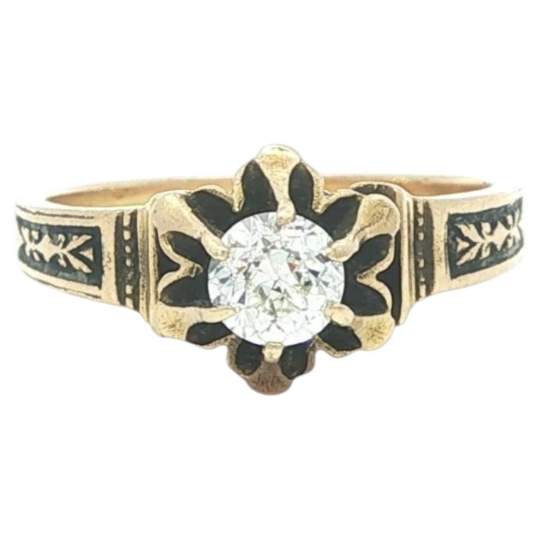 Antique Victorian Solid Yellow Gold .36ct Old Buttercup Diamond Solitaire Ring