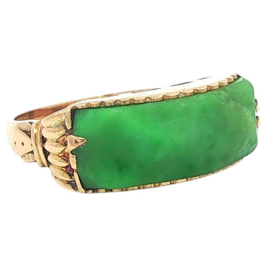 Antique Victorian Solid Yellow Gold Faceted Jade Saddle Band Ring For Sale