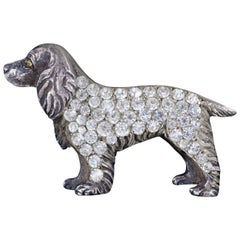 Antique Victorian Spaniel Dog Brooch Paste Stones Silver, circa 1900