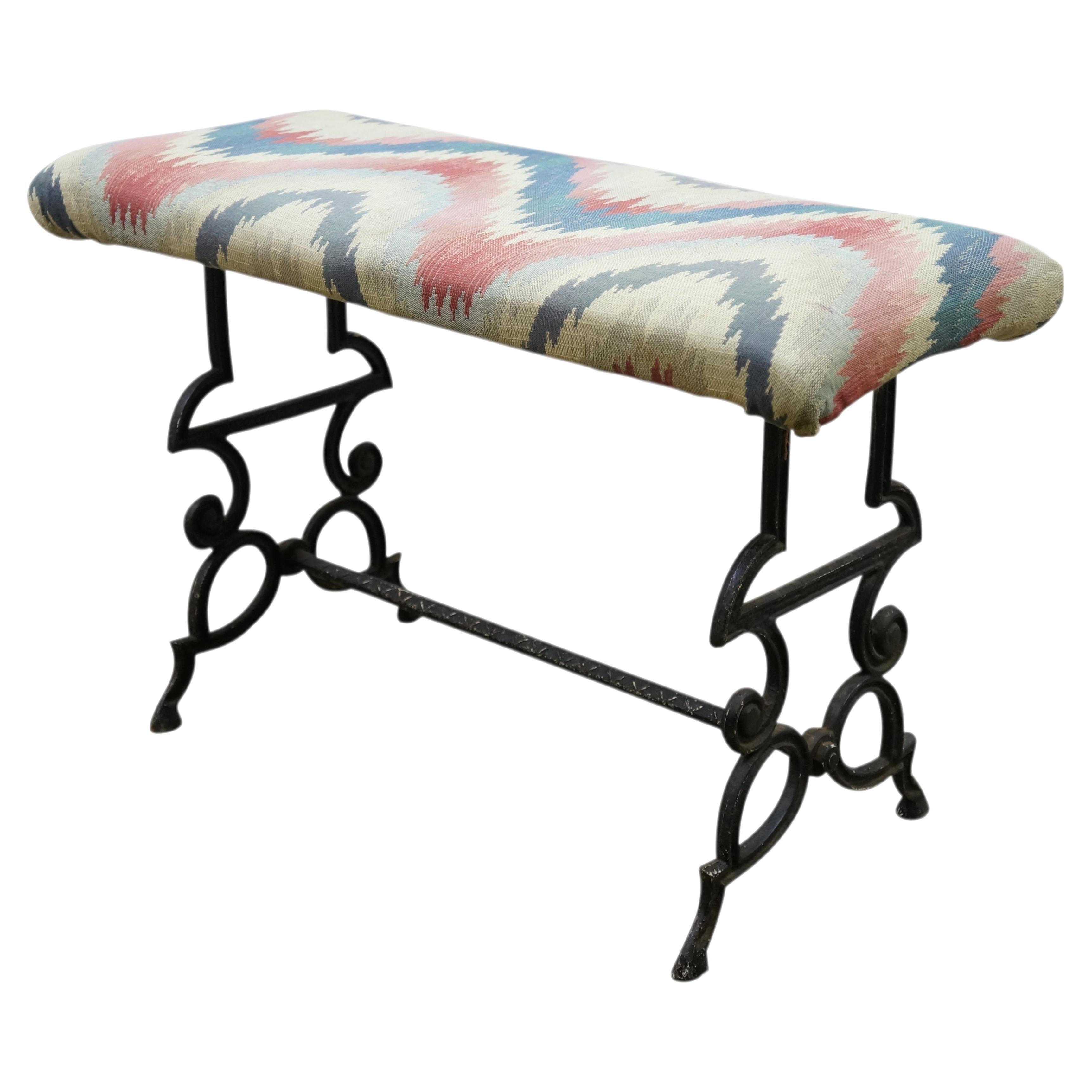 Antique Victorian Spanish Revival Cast Iron Piano Vanity Bench Stool 24" For Sale