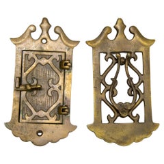 Antique Victorian Speakeasy Door Knocker Viewer and Peephole Grill in Two Panels