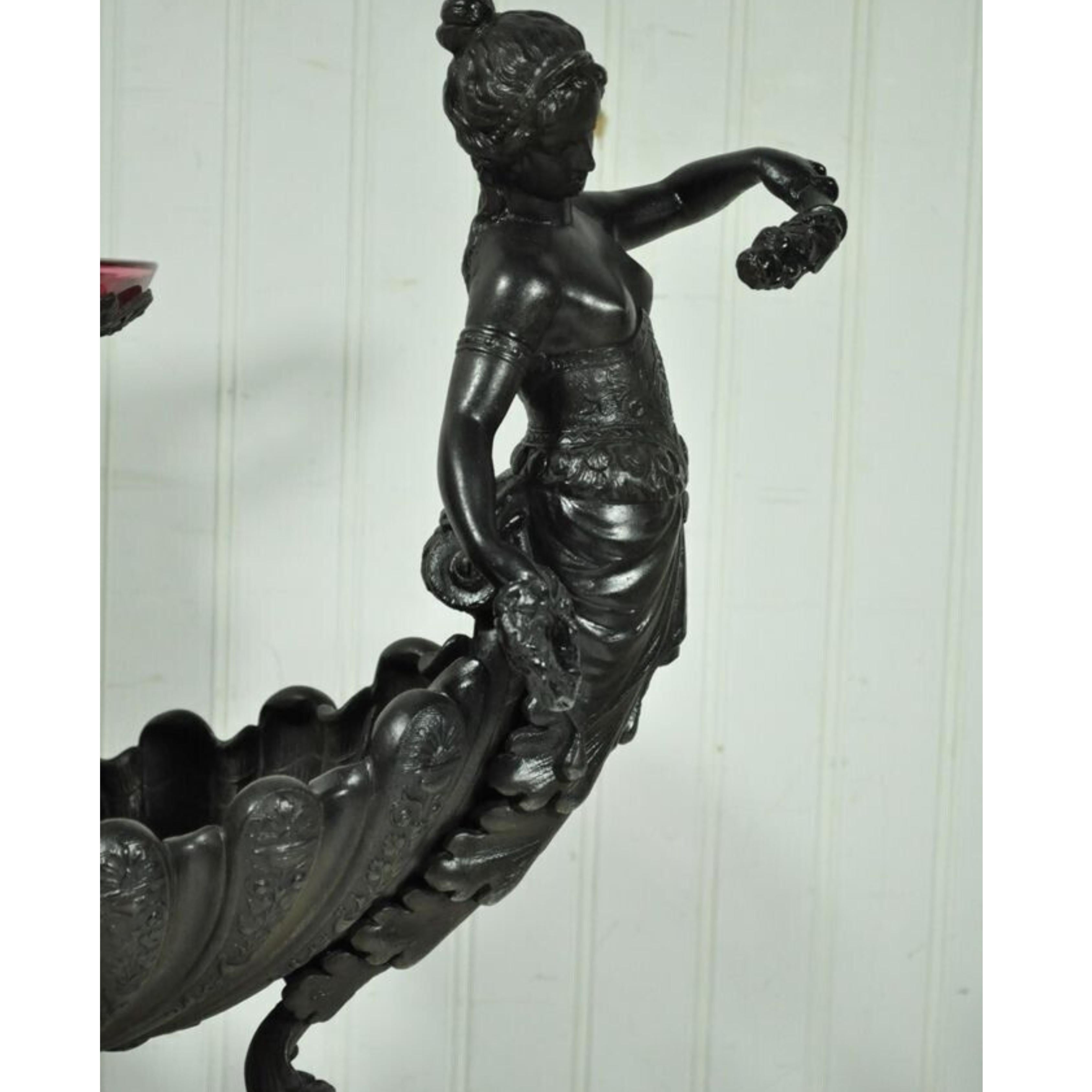 Antique Victorian Spelter & Marble Figural Mermaid Centerpiece Bowl Vase Epergne For Sale 7