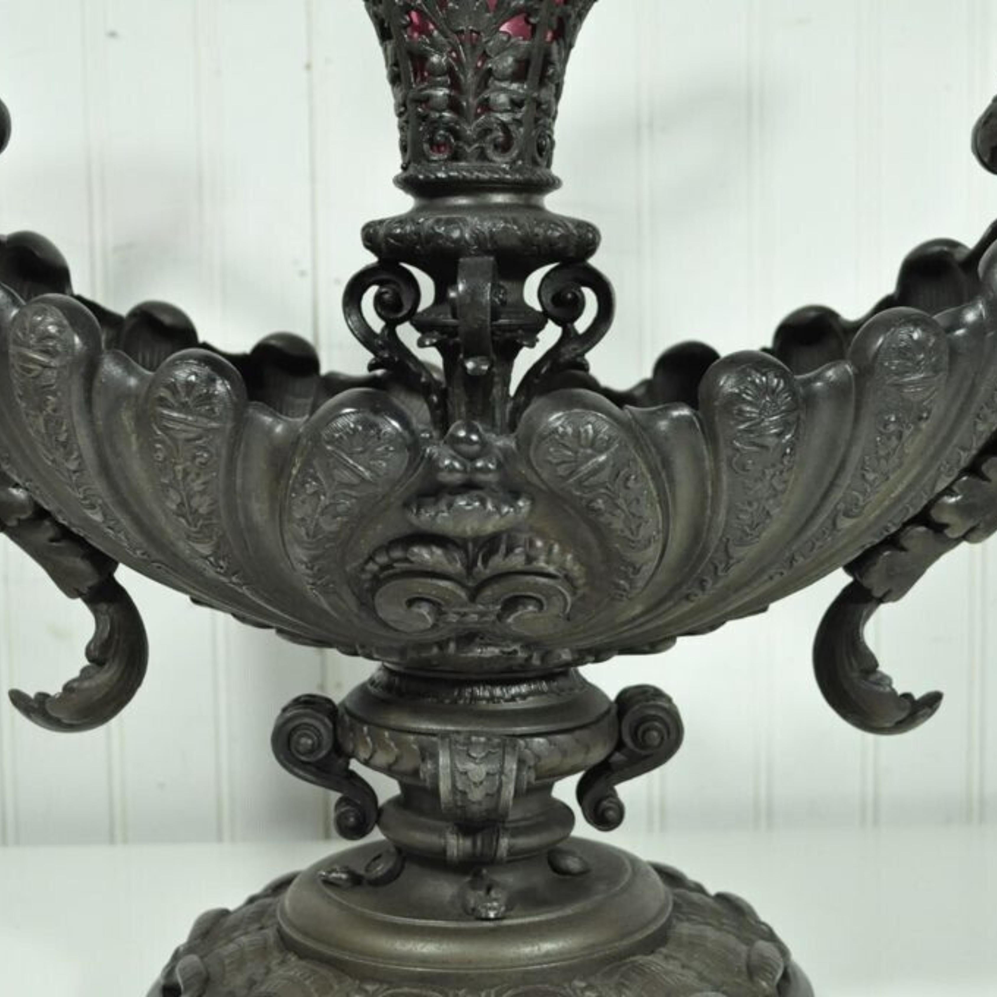Glass Antique Victorian Spelter & Marble Figural Mermaid Centerpiece Bowl Vase Epergne For Sale
