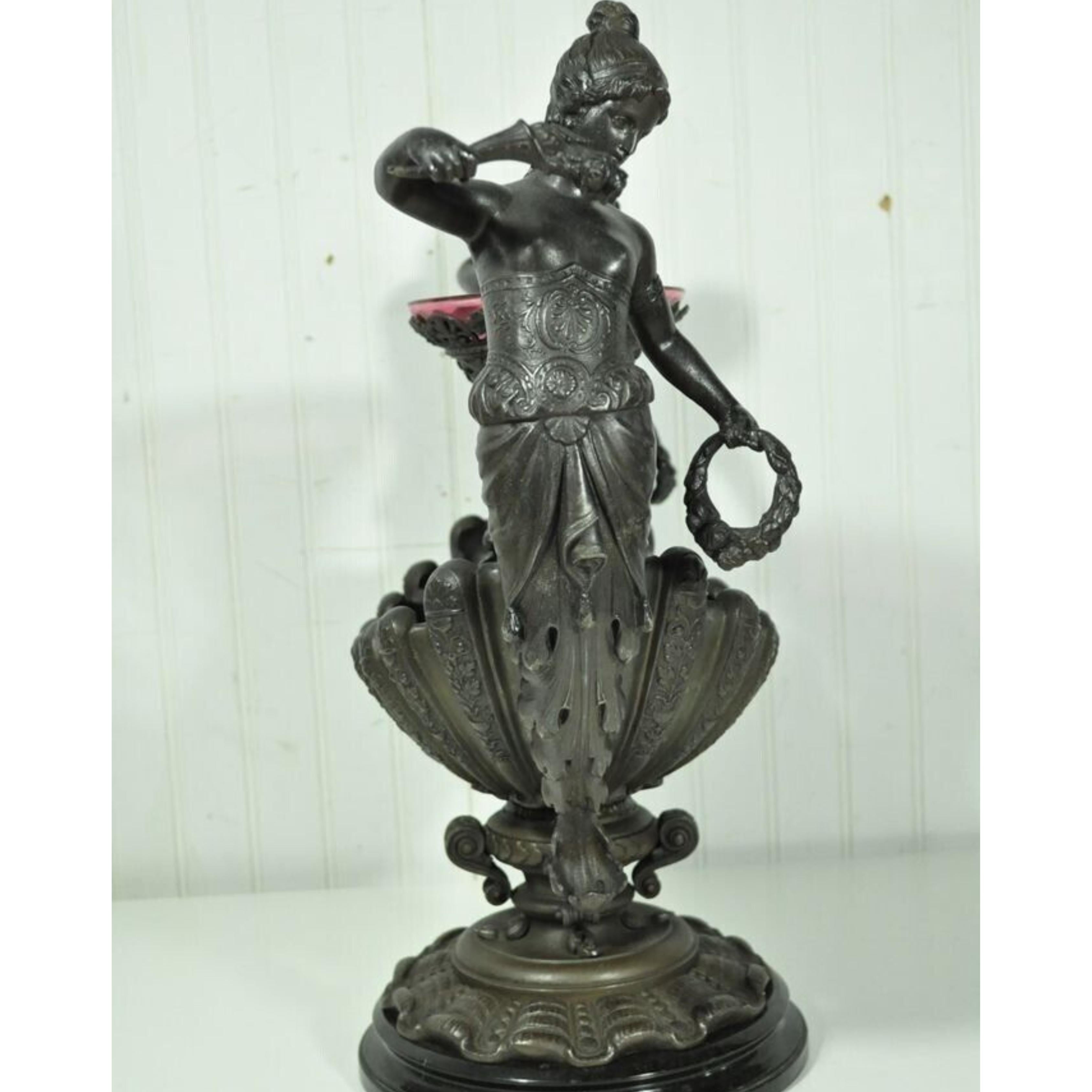 Antiquité Victorienne Spelter & Marble Figural Mermaid Centerpiece Bowl Vase Epergne en vente 1