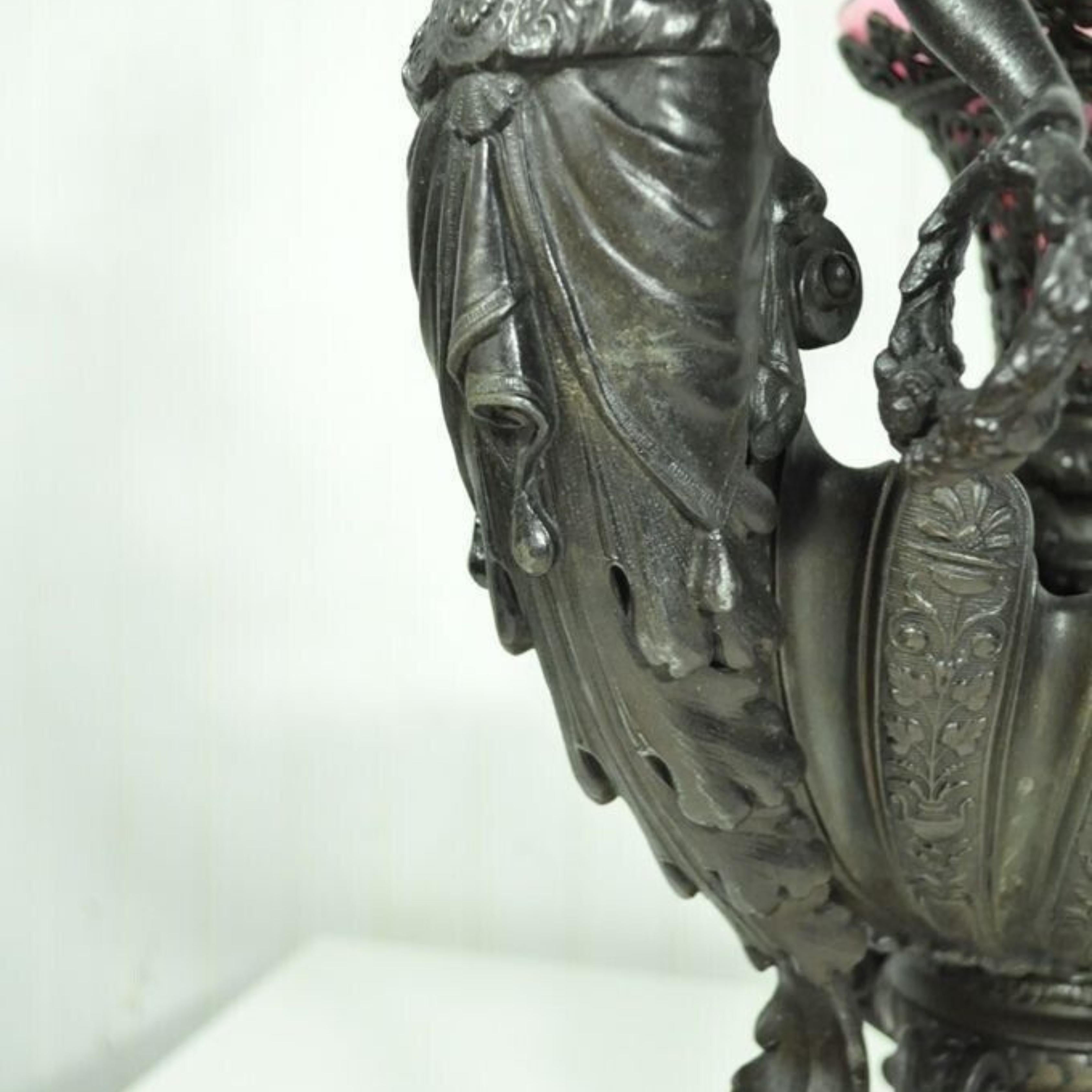 Antique Victorian Spelter & Marble Figural Mermaid Centerpiece Bowl Vase Epergne For Sale 3