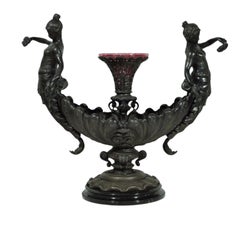 Antique Victorian Spelter & Marble Figural Mermaid Centerpiece Bowl Vase Epergne