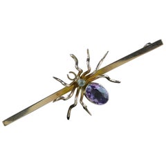 Antique Victorian Spider Brooch 9 Carat Gold Amethyst, circa 1900