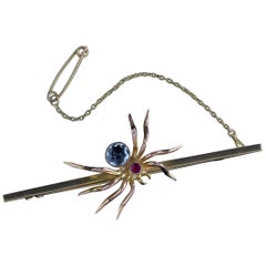 Antique Victorian Spider Brooch 9 Carat Gold Aquamarine, circa 1900