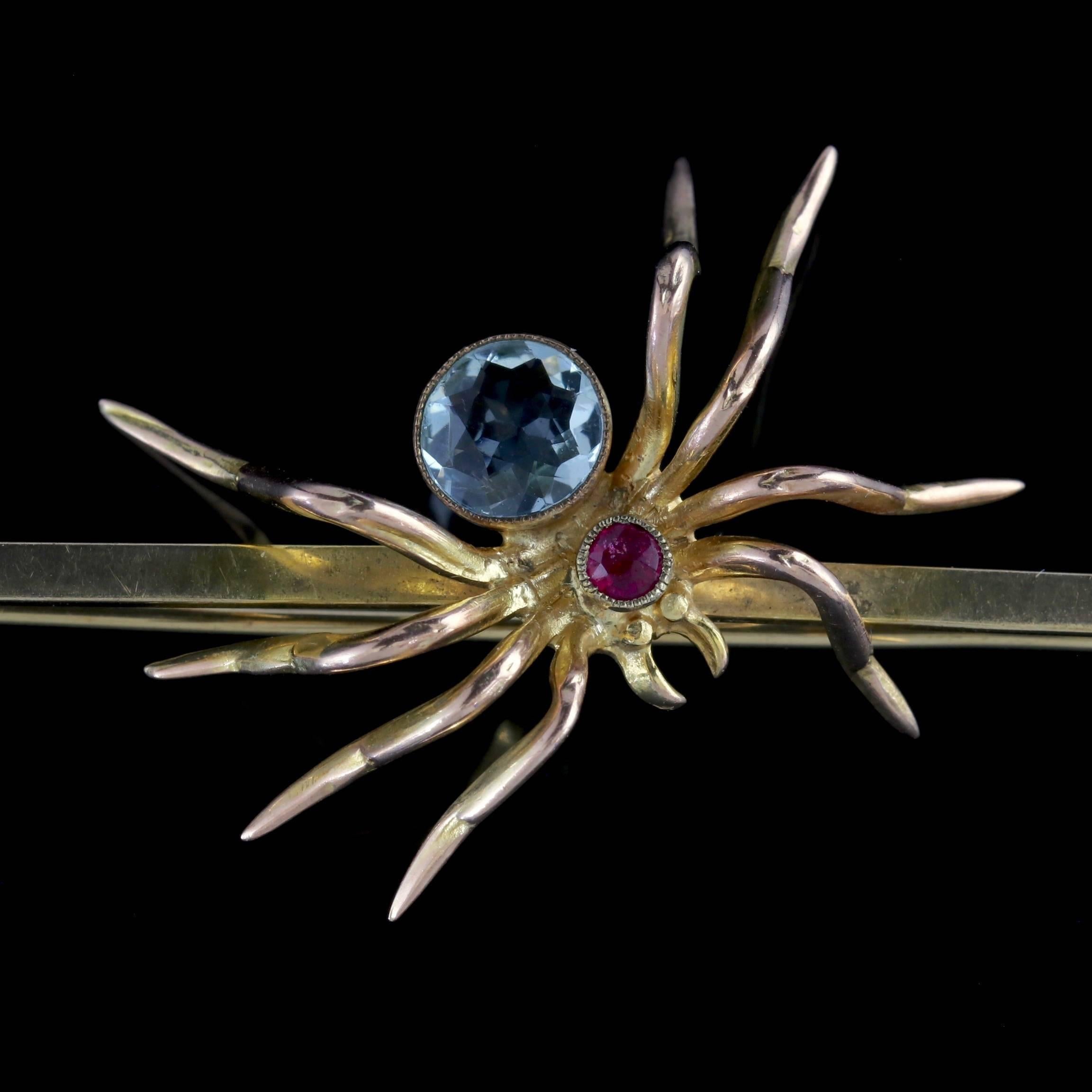 To read more please click continue reading below-

This wonderful antique 9ct Gold spider bar brooch is Victorian Circa 1900. 

Spider or insect jewellery is highly collectable and was once a symbol of good luck to the wearer during the Victorian