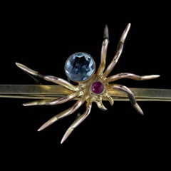 Antique Victorian Spider Brooch 9 Carat Gold Aquamarine, circa 1900