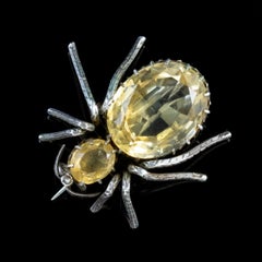 Antique Victorian Spider Brooch Citrine Silver Dated 1882