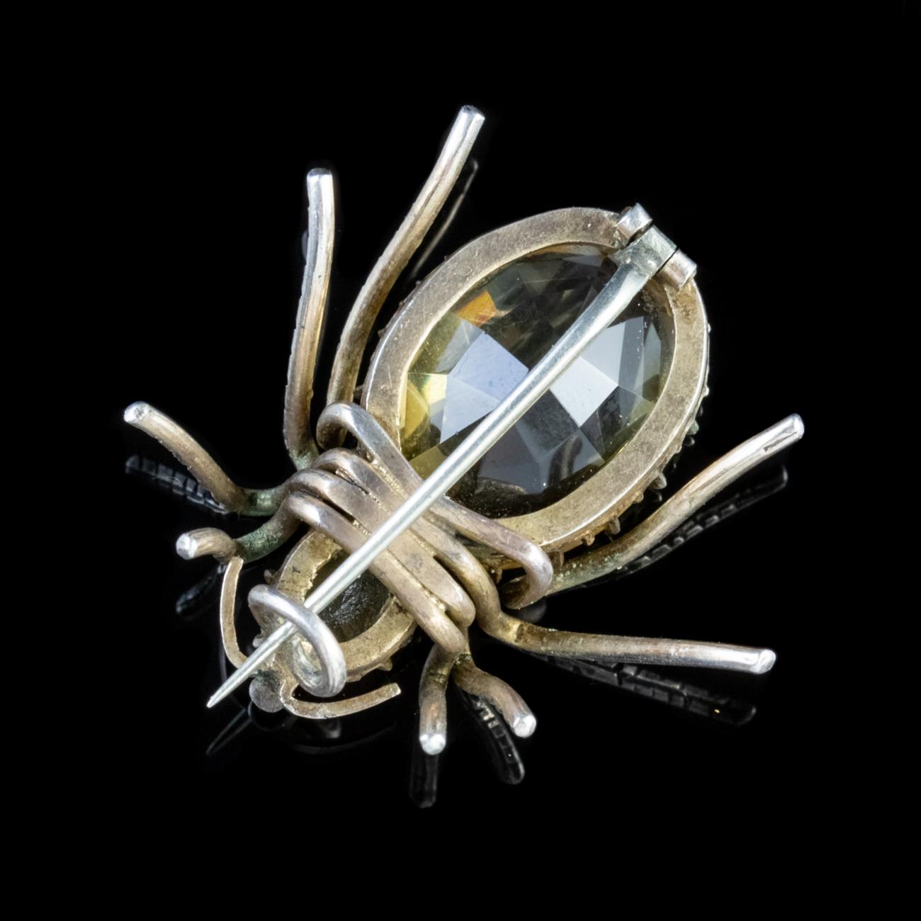 Antique Victorian Spider Brooch Citrine Silver Dated 1882 In Good Condition For Sale In Lancaster, Lancashire