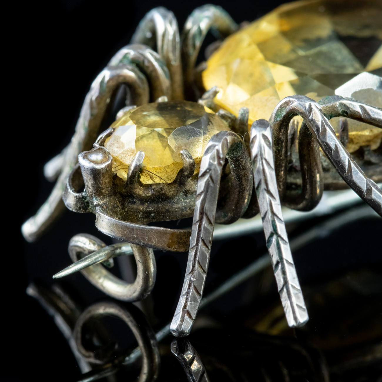 Antique Victorian Spider Brooch Citrine Silver Dated 1882 For Sale 1