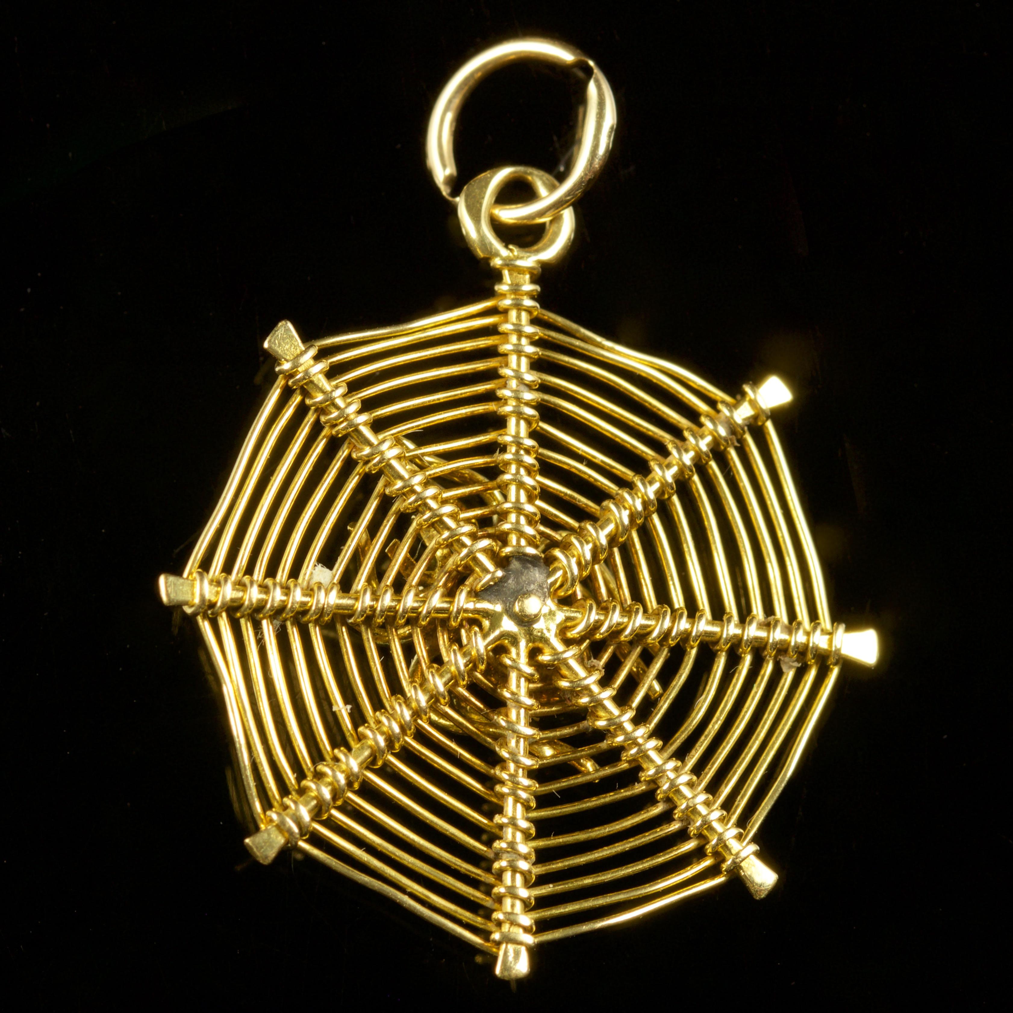 Antique Victorian Spider Web Emerald Pendant 18 Carat Gold, circa 1900 In Excellent Condition In Lancaster, Lancashire