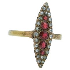 Antique Victorian Spinel and Diamond Navette Ring in 10 Karat Gold