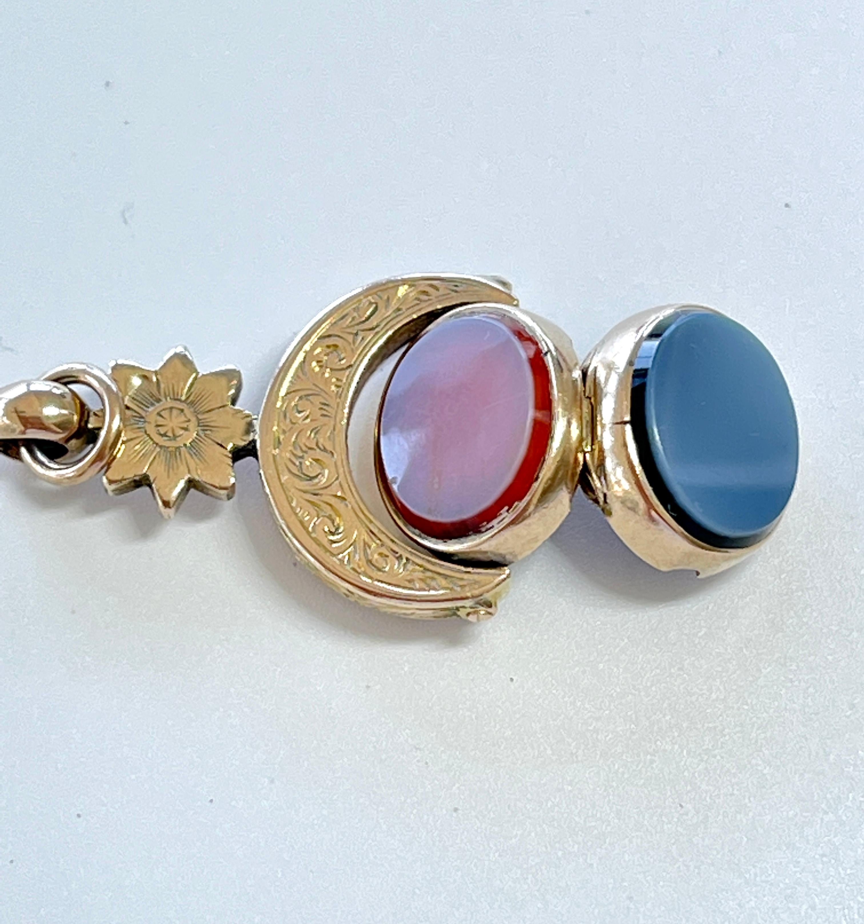 Antique Victorian Spinner Fob Photo Locket 15ct Yellow Gold c1880s Sardonyx  In Good Condition For Sale In Mona Vale, NSW