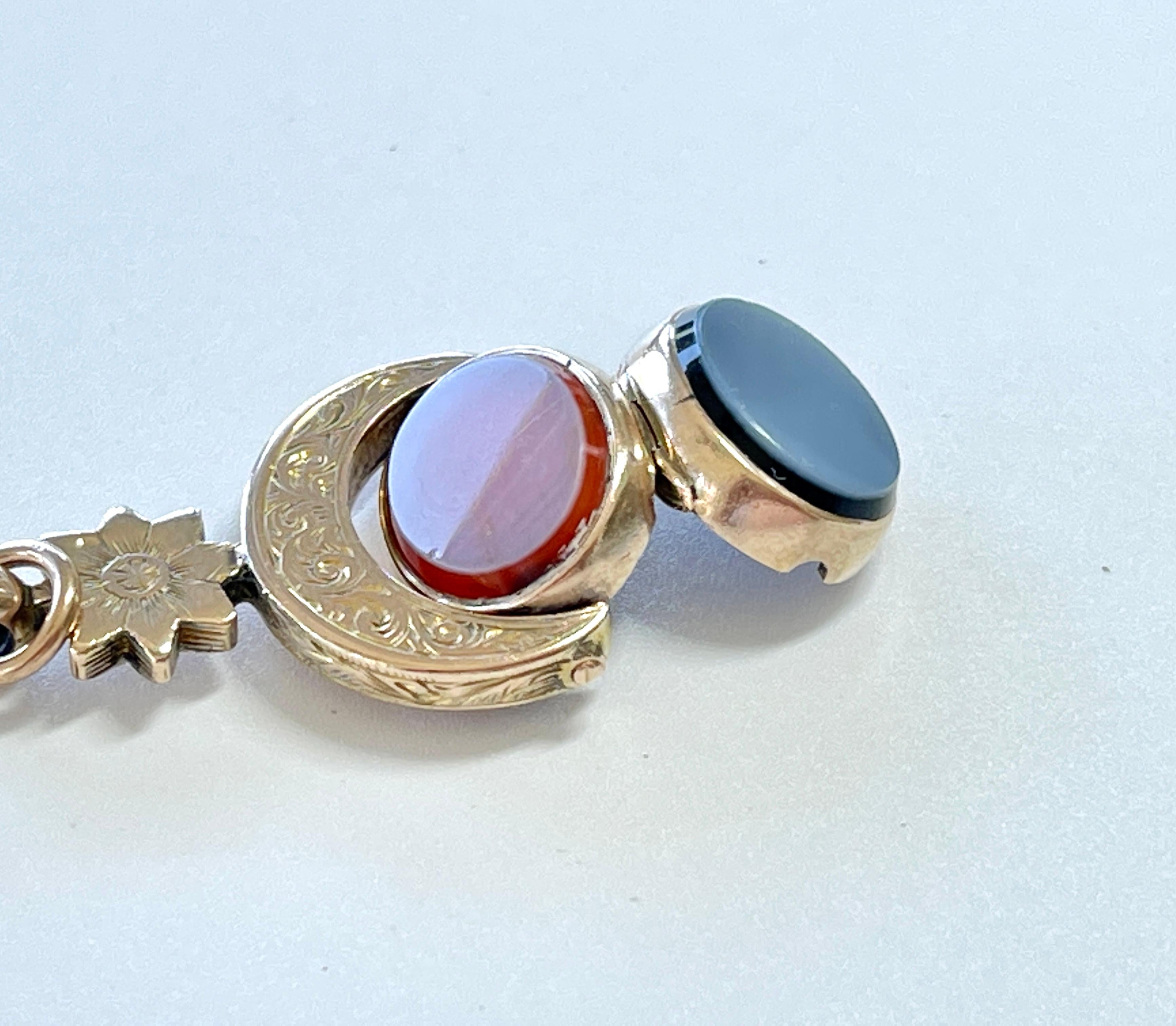 Antique Victorian Spinner Fob Photo Locket 15ct Yellow Gold c1880s Sardonyx For Sale 4