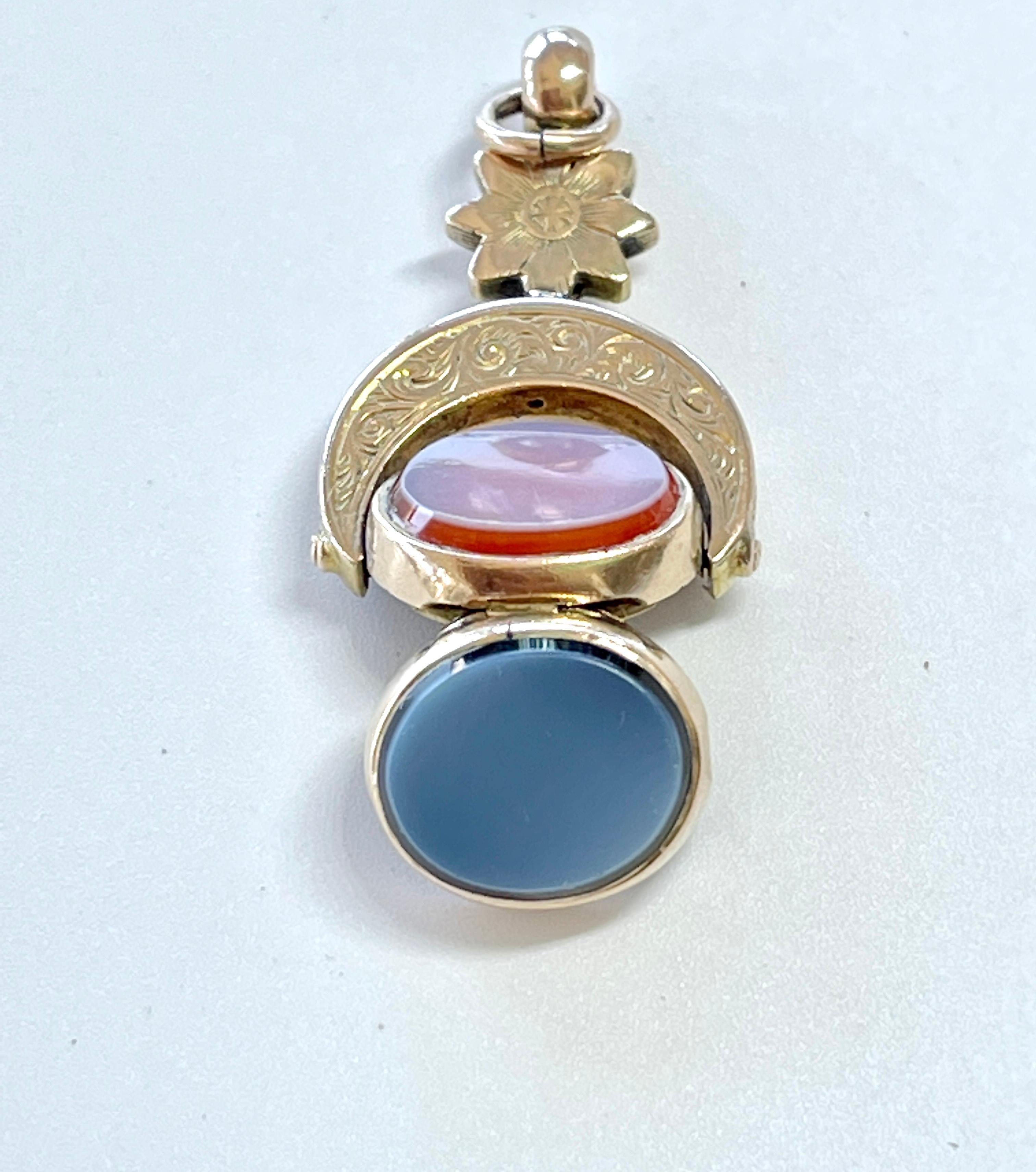 Antique Victorian Spinner Fob Photo Locket 15ct Yellow Gold c1880s Sardonyx For Sale 5