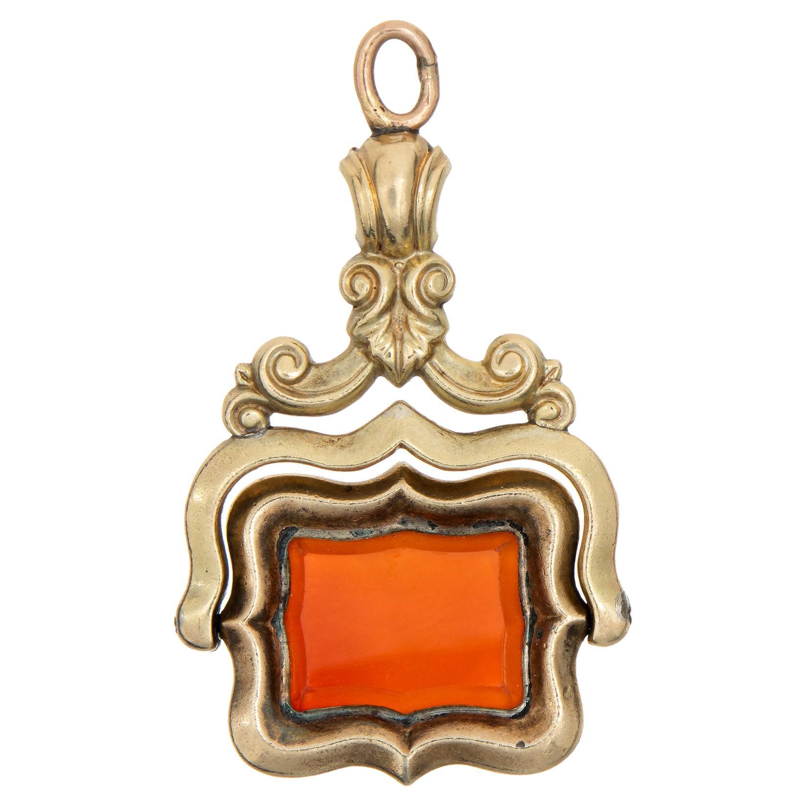 Antique Victorian Spinning Fob 14k Yellow Gold Carnelian Charm Pendant Jewelry