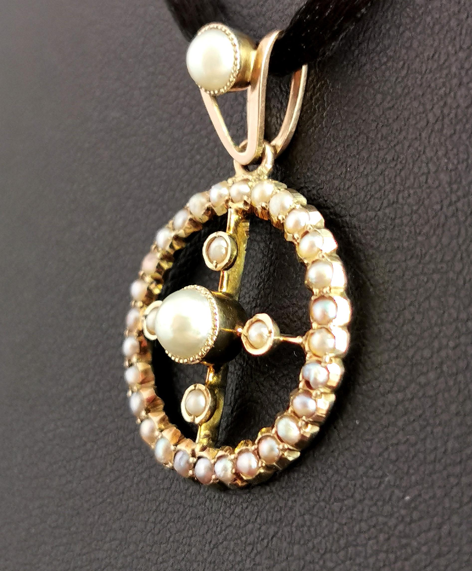 Antique Victorian Split Pearl Pendant, 9kt Gold 1
