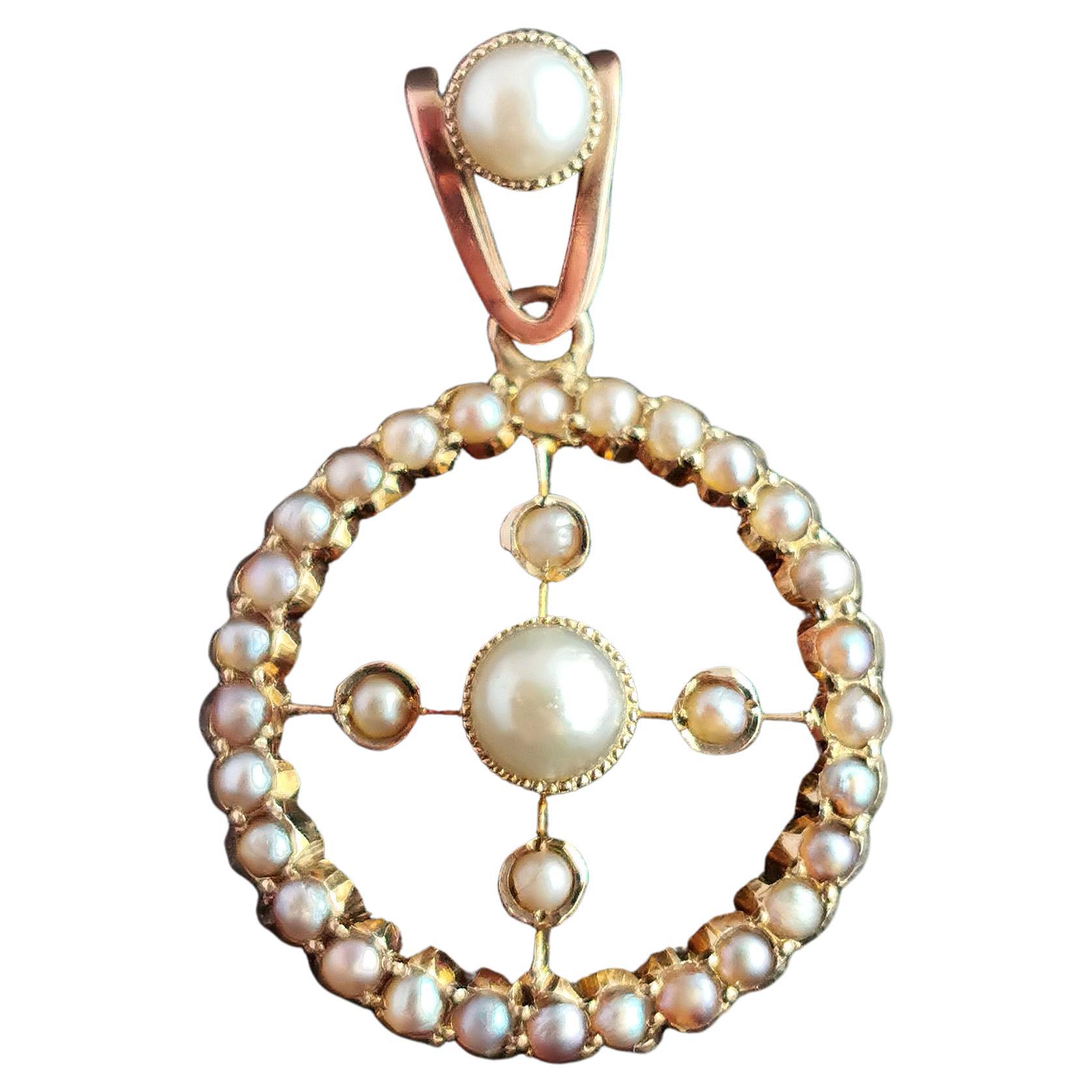 Antique Victorian Split Pearl Pendant, 9kt Gold