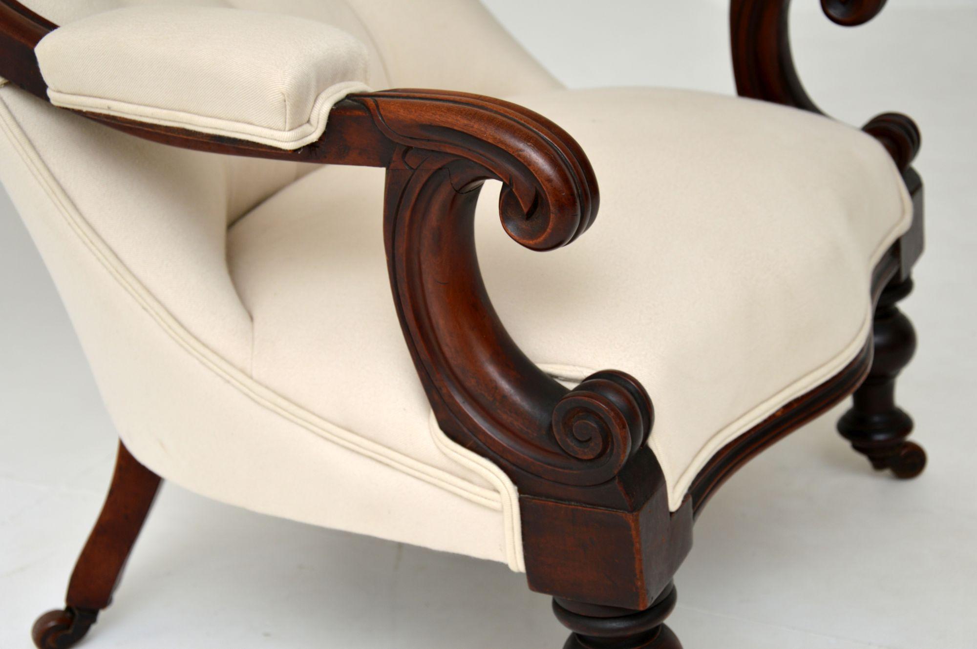 Cotton Antique Victorian Spoon Back Armchair
