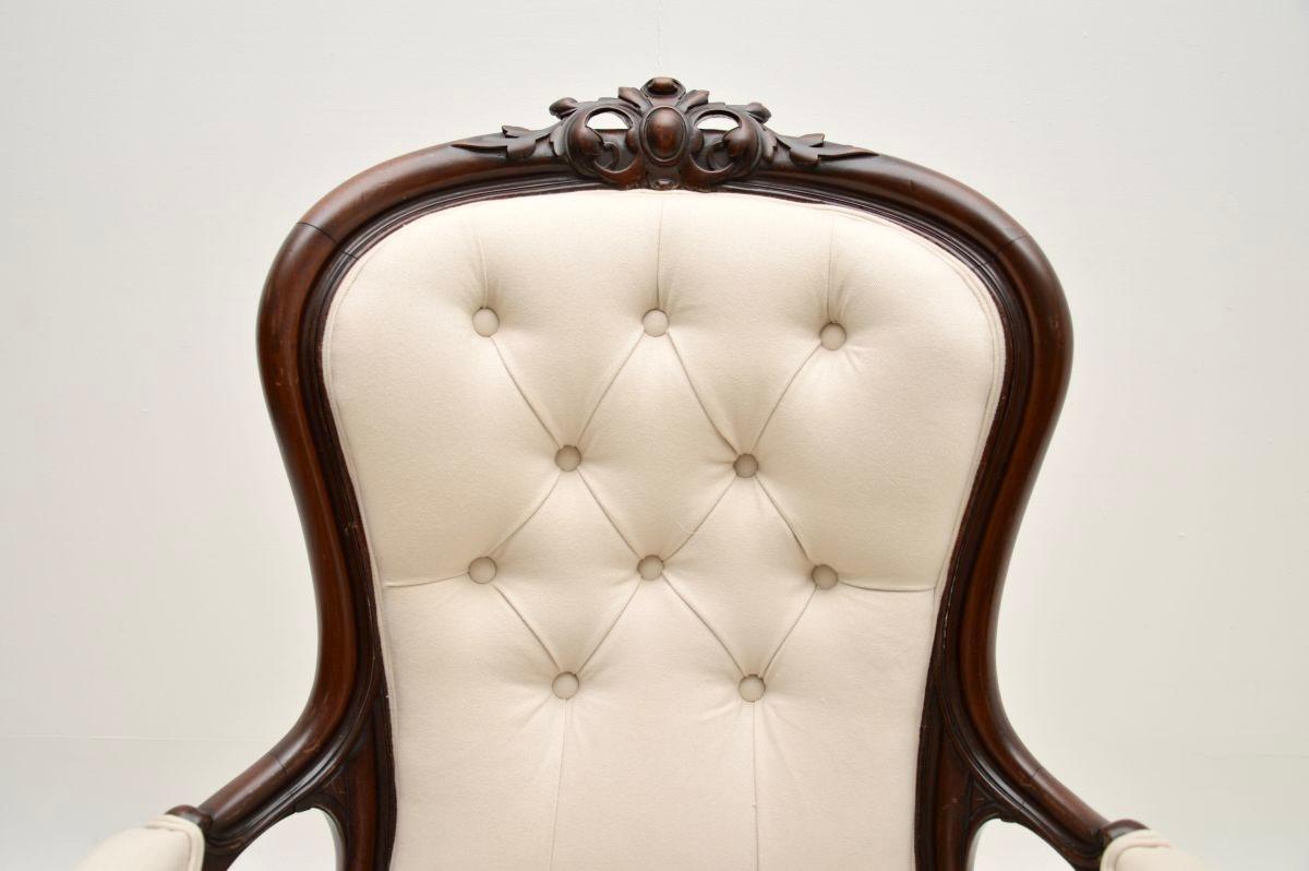Fabric Antique Victorian Spoon Back Armchair For Sale
