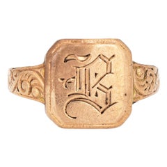 Antique Victorian Square Signet Ring Letter B 10k Gold Pinky Band Initials