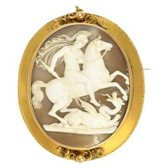 Antique Victorian St. George & The Dragon Cameo Brooch