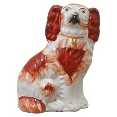 Antique Victorian Staffordshire Hand Painted Pottery Dog Figurine circa 1860s