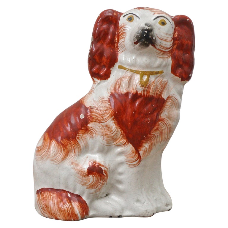 Antique Victorian Staffordshire Hand Painted Pottery Dog Figurine circa